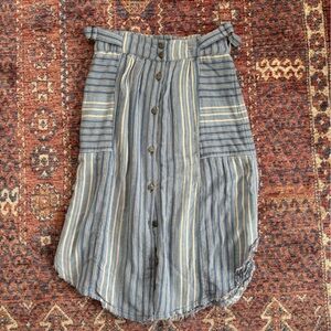 Free People 100% cotton blue striped midi skirt